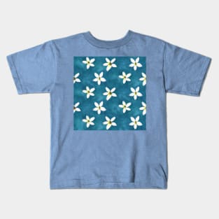 Watercolor jasmine flower on blue Kids T-Shirt